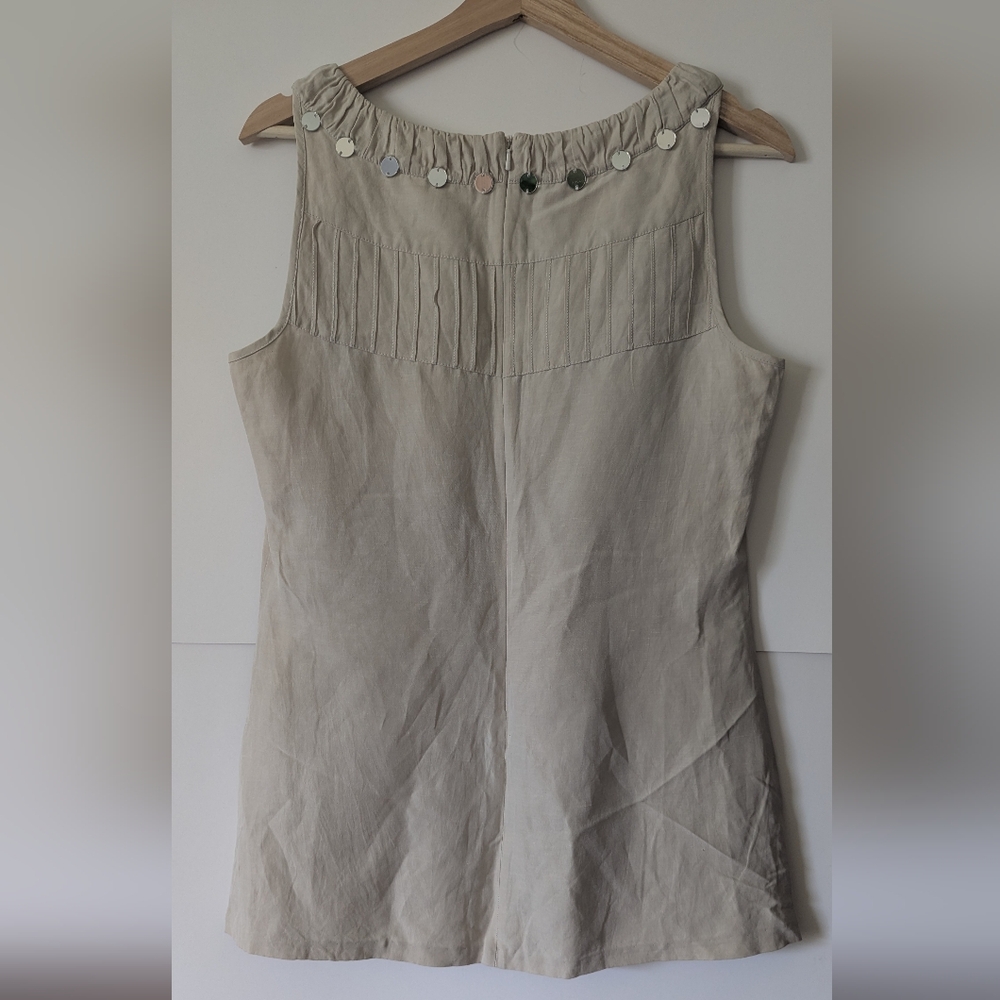 Tory Burch Silk Linen Size 10 Cream Embellished Sleeveless Tank Top Tunic - Picture 9 of 16